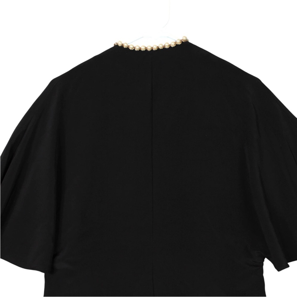 Alexander McQueen Pearl Trim Batwing Sleeve Black Top Italy Womens US Size S - Picture 2 of 8